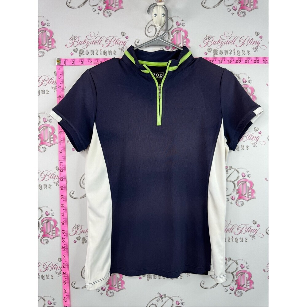 izod golf tee tshirt Navy and White Short Sleeve Golf Polo with Lime Trim